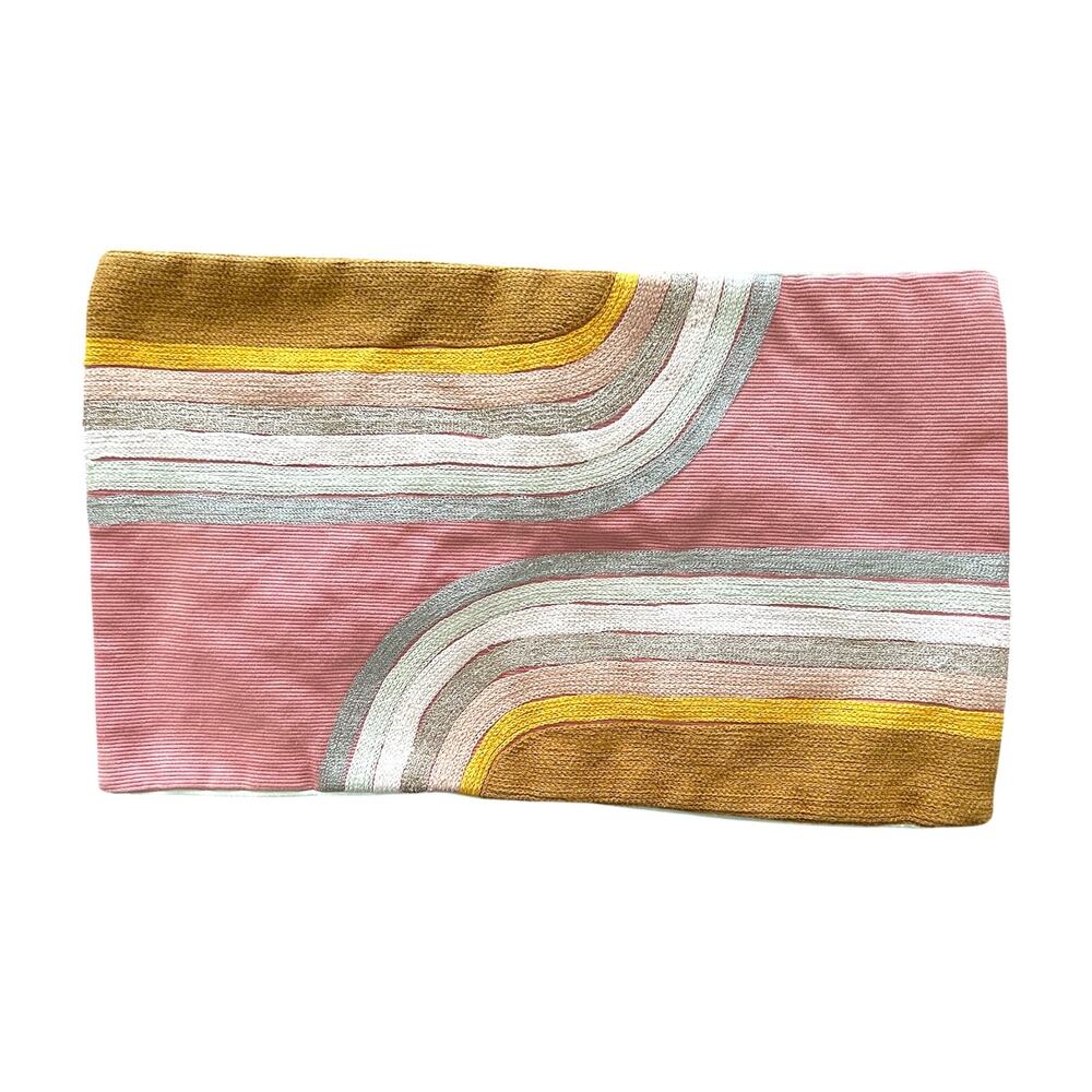 West Elm Pillowcase Cotton Decor Pink Yellow 18 x 11